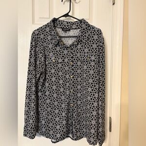 Romimona Women’s Black and White Patterned Button-Up Dress Shirt Size XL